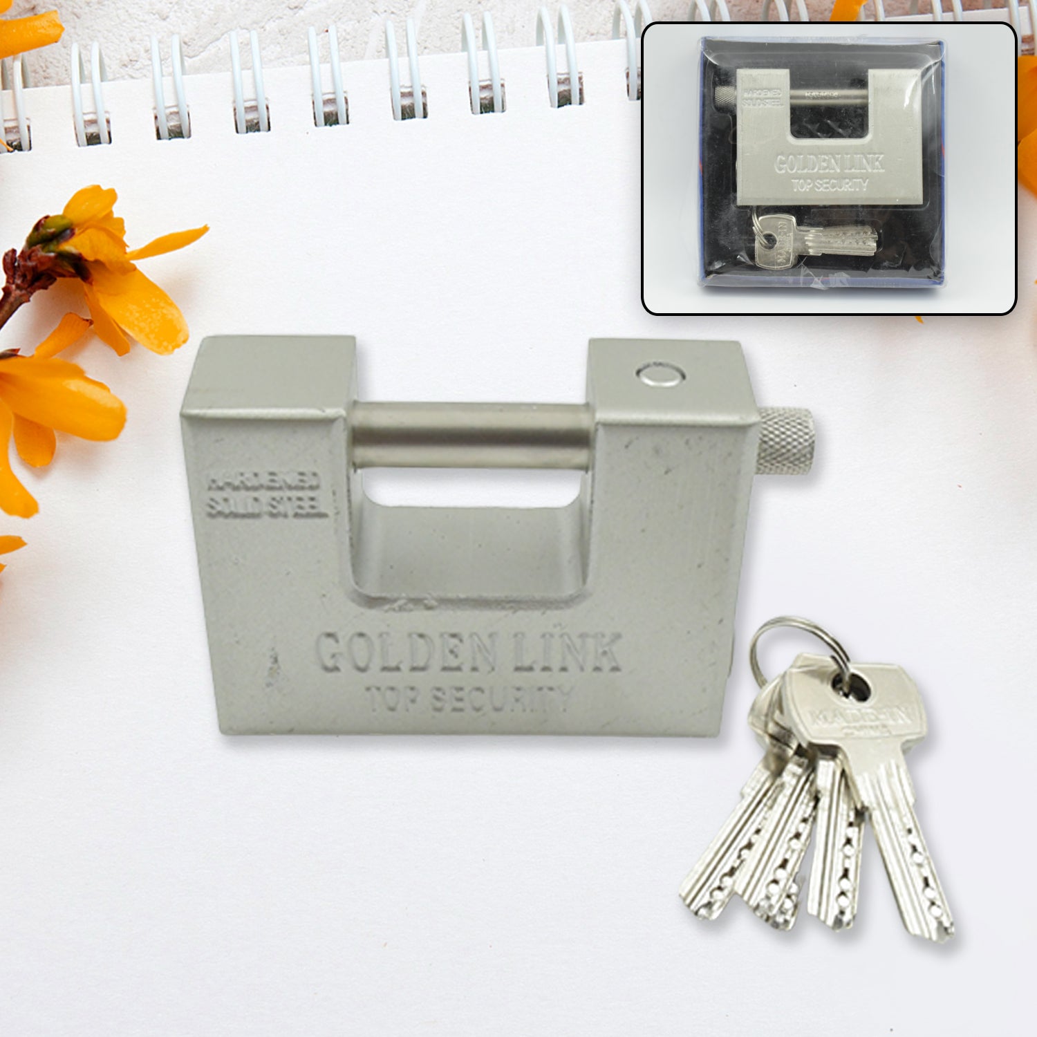 9323 Stainless Steel Padlock | Rectangular Shape | Hardened Steel | High Resistance With 5 Keys, Door Lock for Home Dormitory, Waterproof Antirust Anti-theft Padlocks Outdoor Gate Shed Locks Warehouse Big Door Drawer Lock (94 MM) 9323 Stainless Steel Padlock | Rectangular Shape | Hardened Steel | High Resistance With 5 Keys, Door Lock for Home Dormitory, Waterproof Antirust Anti-theft Padlocks Outdoor Gate Shed Locks Warehouse Big Door Drawer Lock (94 MM)